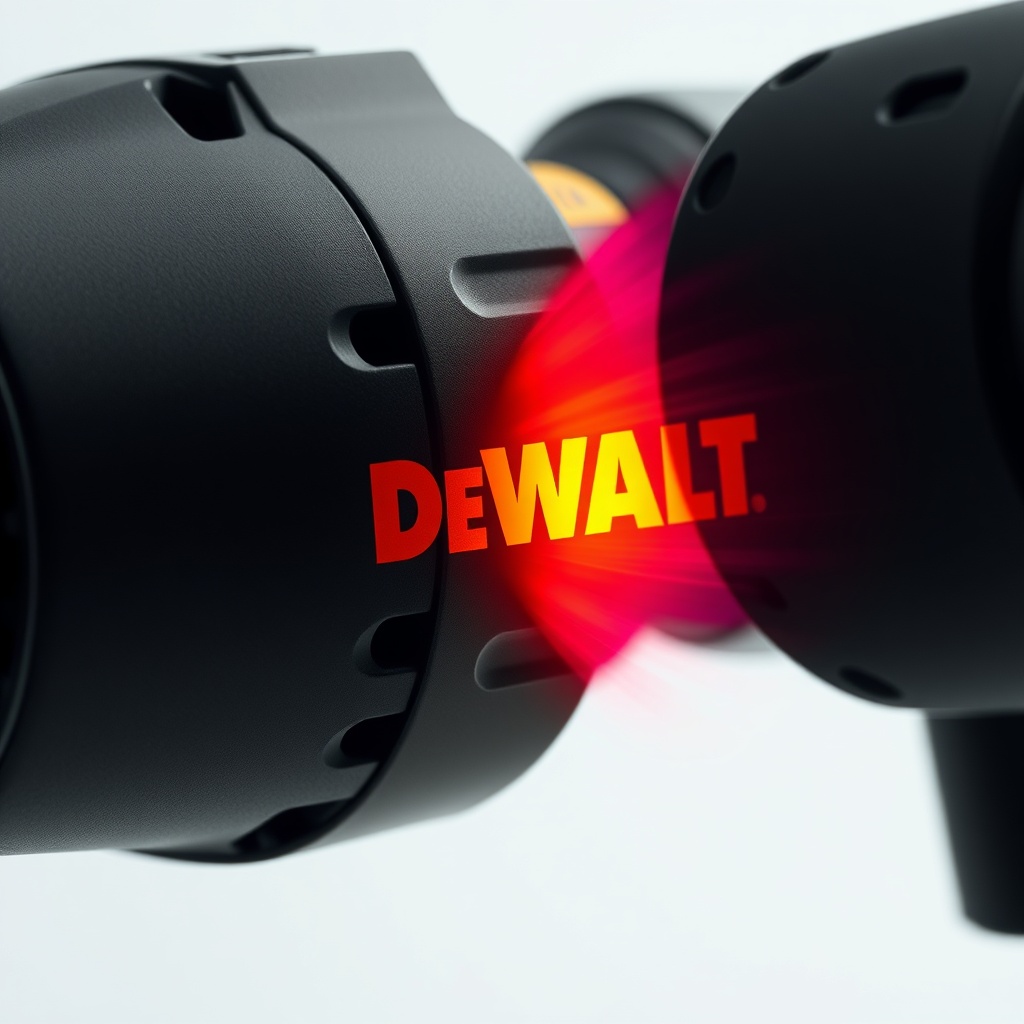 <photorealistic photo of DeWalt DCD791 drill with visible heat waves or infrared glow on t