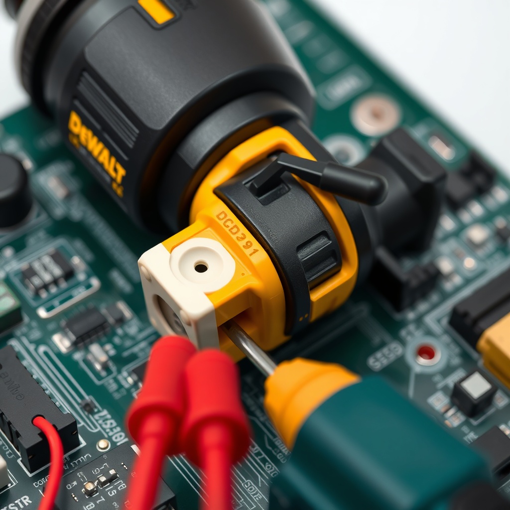 <A clean photorealistic photo of a DeWalt DCD791 trigger switch removed from the drill