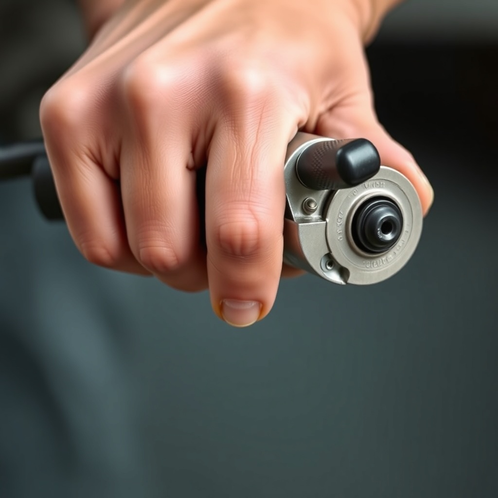 <clean photorealistic photo/illustration of a worker’s hand gripping each grinder