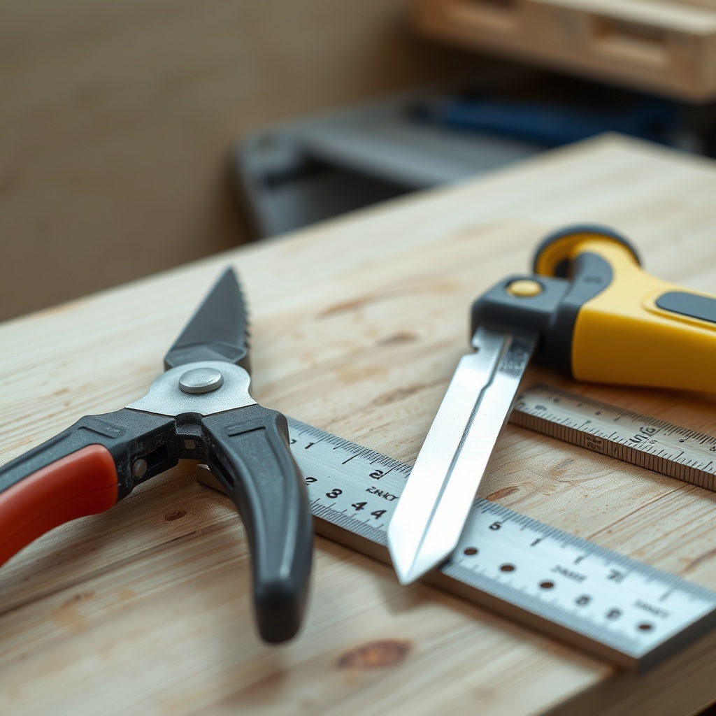 A clean photorealistic photo of both tools side-by-side on a wooden workbench